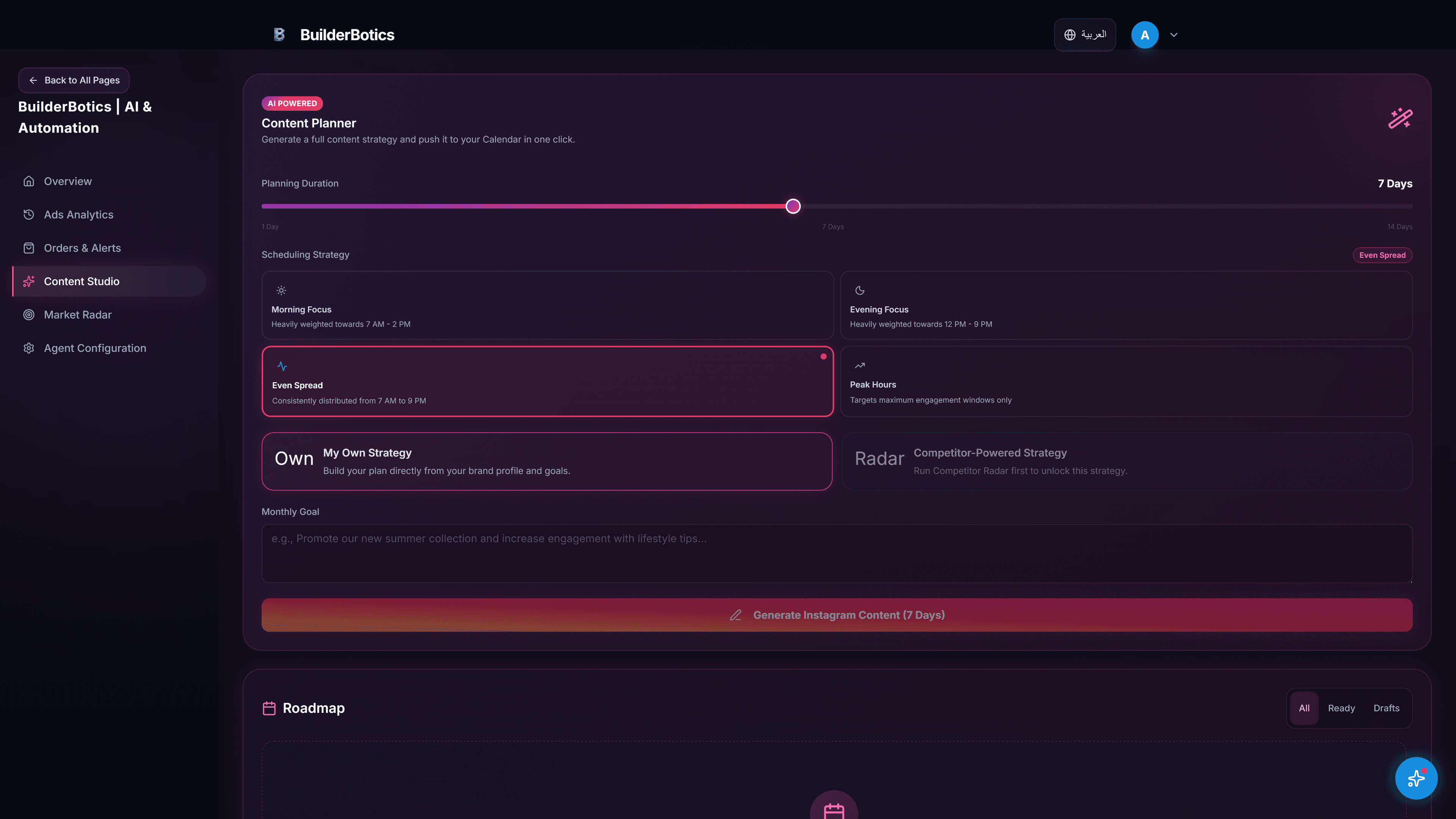 BuilderBotics Instagram content planner with scheduling and posting strategy