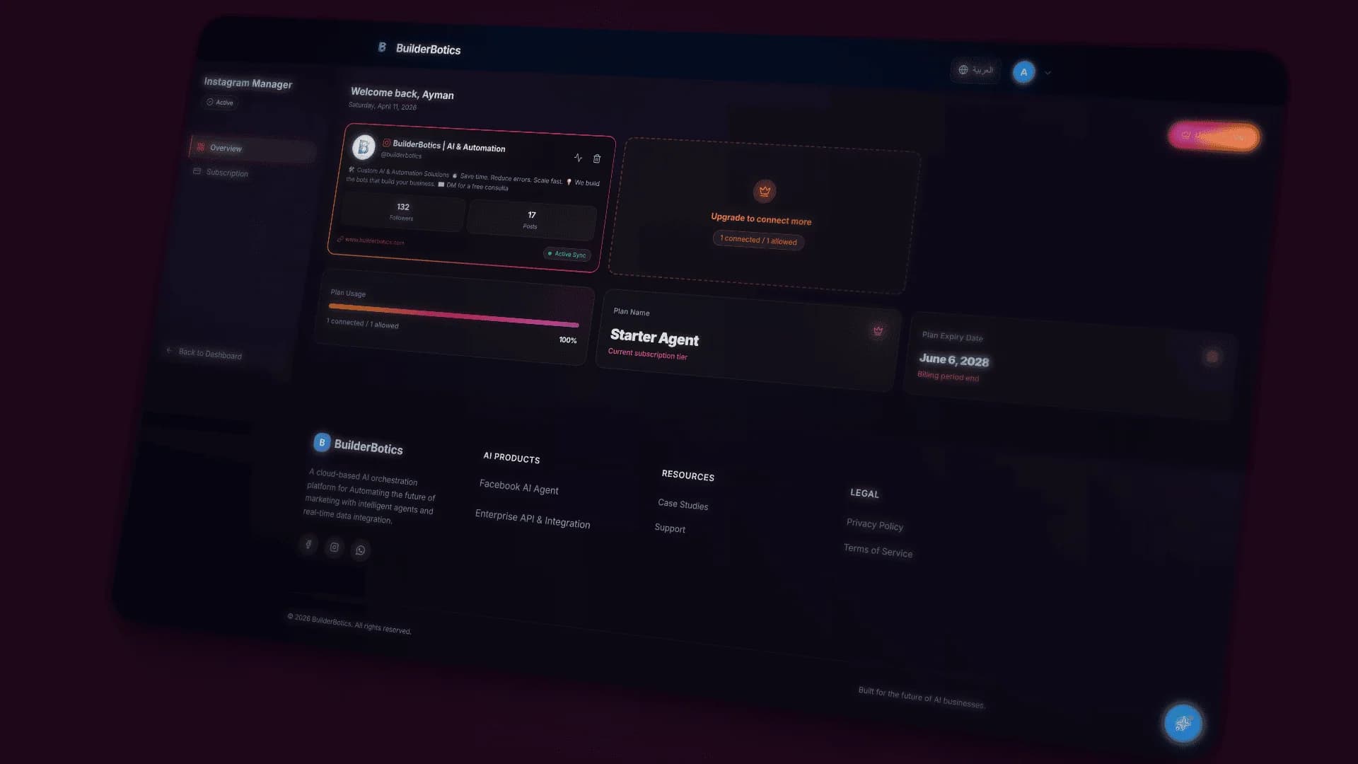 Instagram Manager dashboard overview